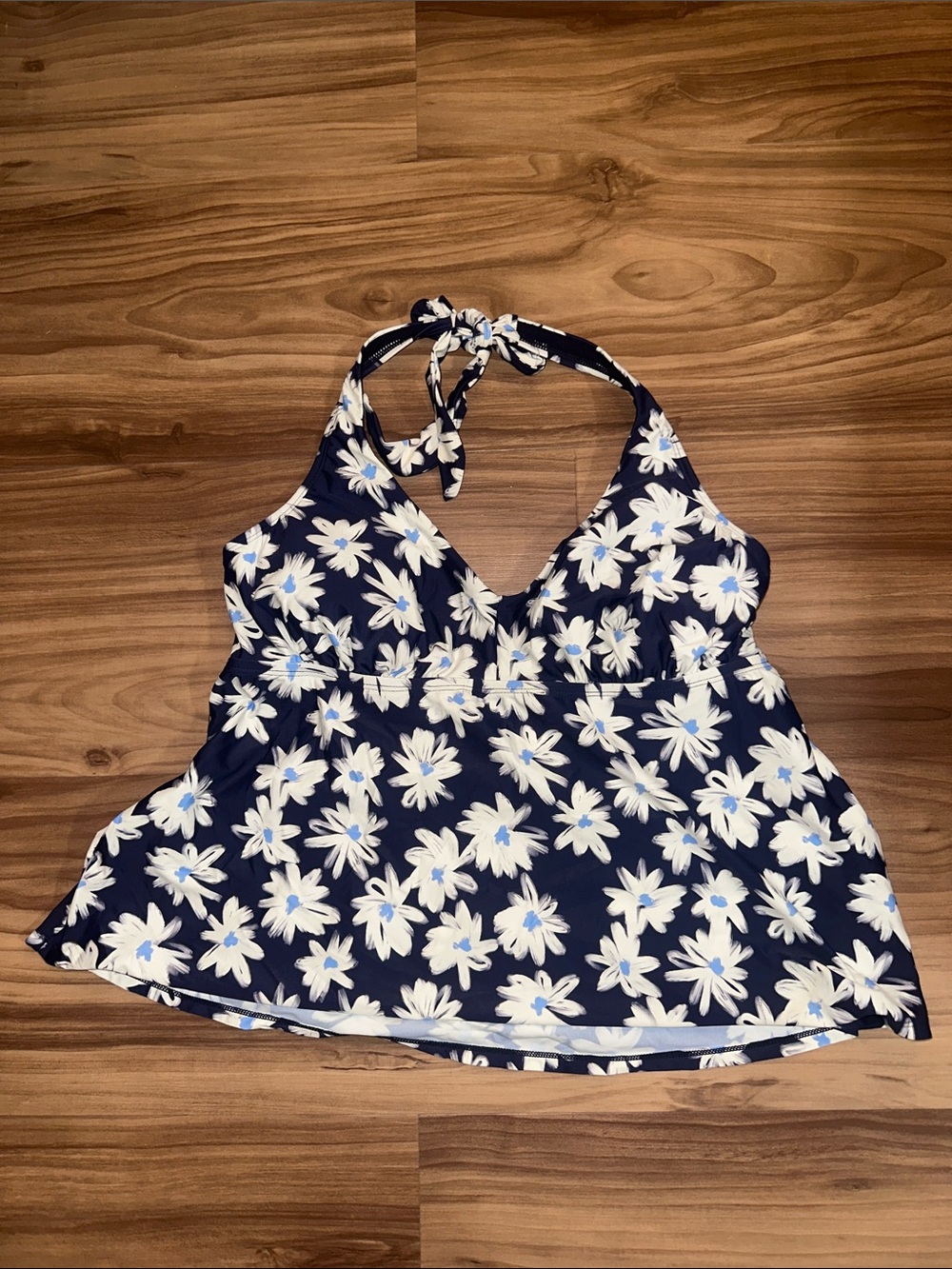 Lands' End Navy Floral Halter Tankini Top